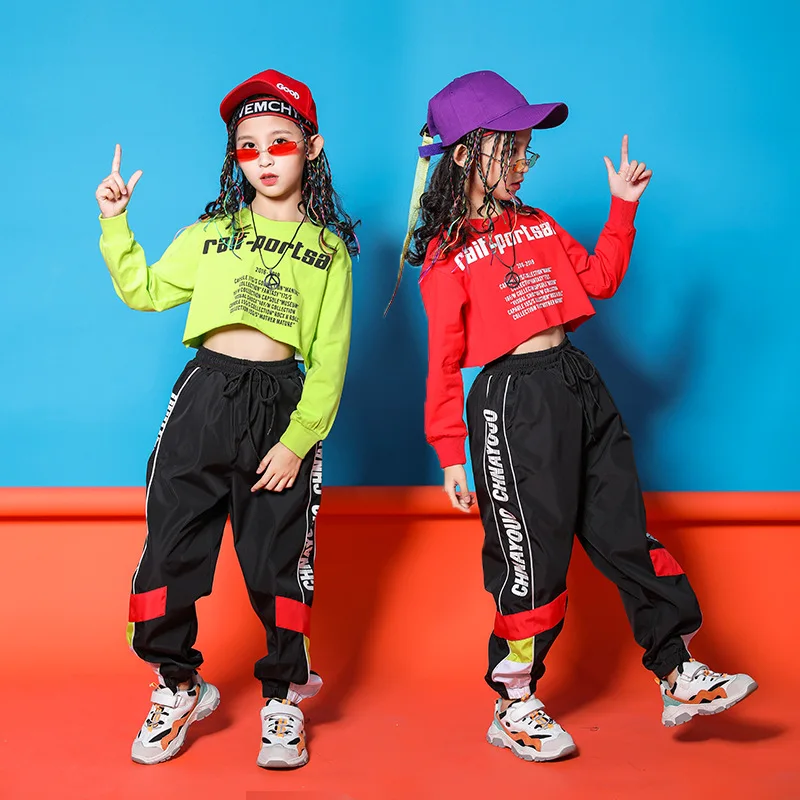 Детская Одежда для танцев в стиле хип-хоп девочек костюмы джазовых топы с