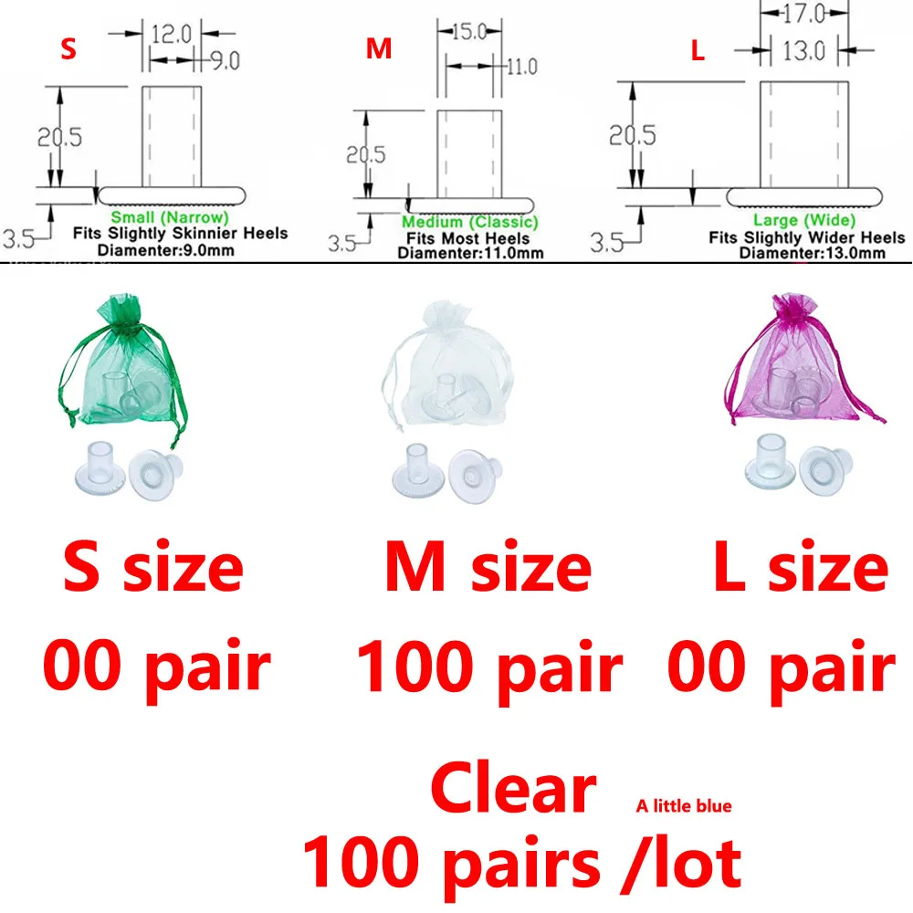 Clear M100 100 пар/лот, высокий каблук-шпилька для латинских танцев, обувь на каблуках, Нескользящие протекторы для свадебной вечеринки - Цвет: Clear M100