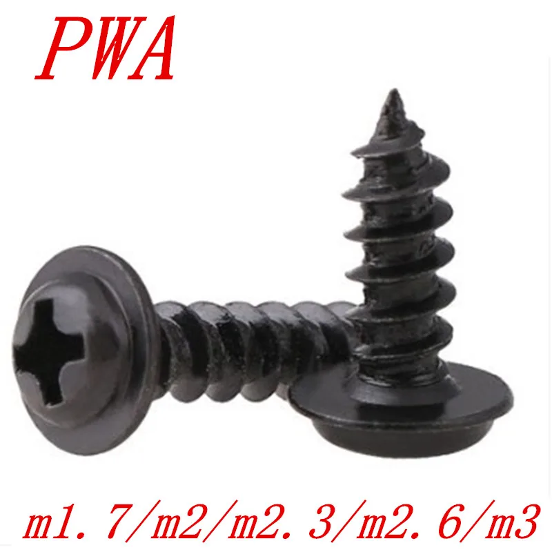 100PCS-M3*6/8/10/12, любящих играть в PWA с черным перекрестным креплением с круглой головкой Самонарезающий винт с плоской головкой, с накладкой стиральная машина с полукруглой головкой и крестообразным шлицем