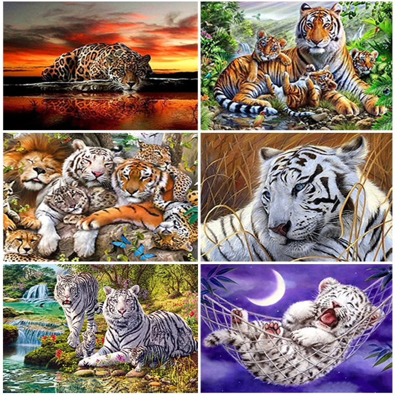 

DIY Tiger 5D Diamond Painting Full Round Drill Resin Animal Diamond Embroidery Cross Stitch Mosaic Kits Wall Art Home Decor