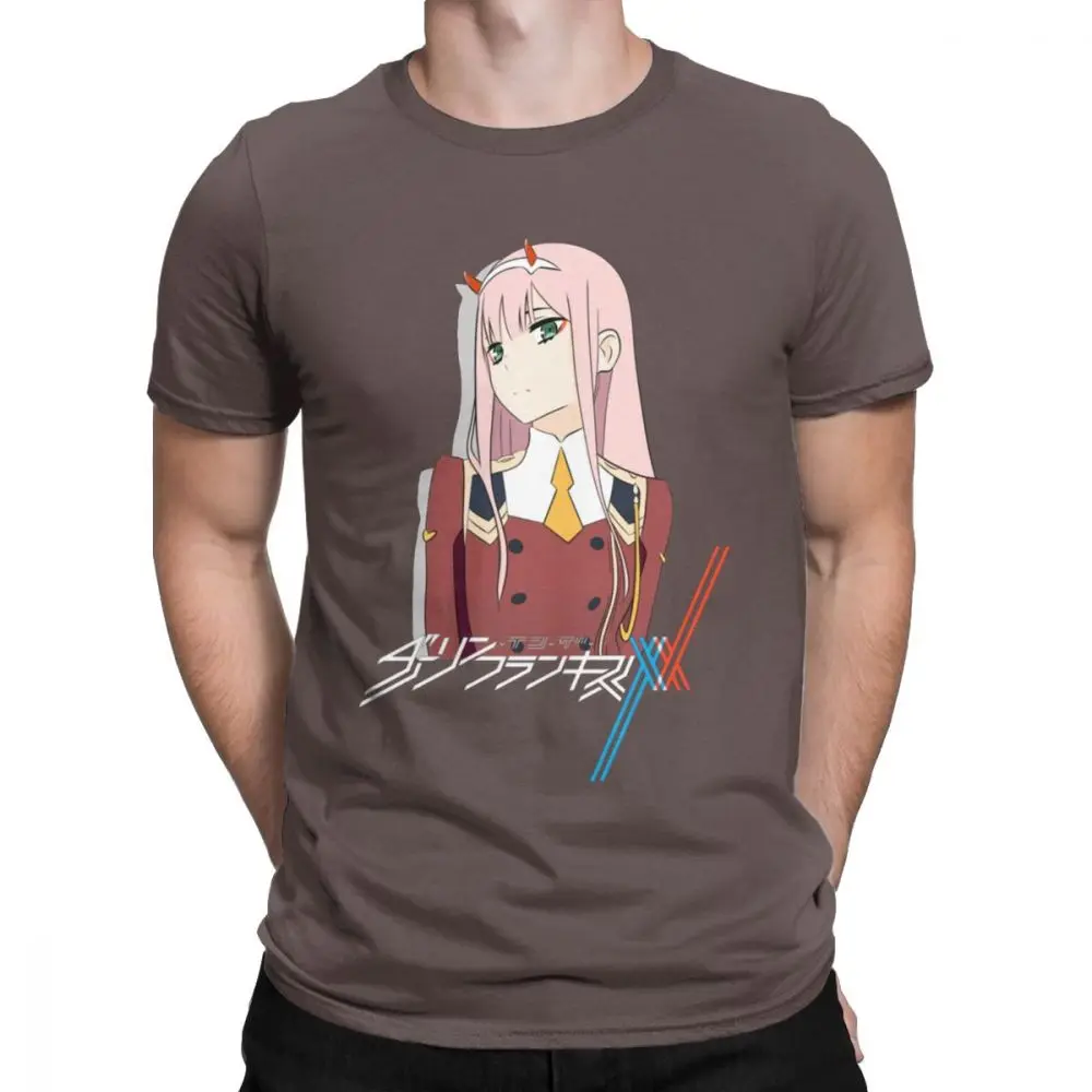 Darling In The Franxx 02, Мужская футболка, винтажные футболки, хлопок, с коротким рукавом, японская анимация, футболка, Новое поступление, топы - Цвет: Коричневый