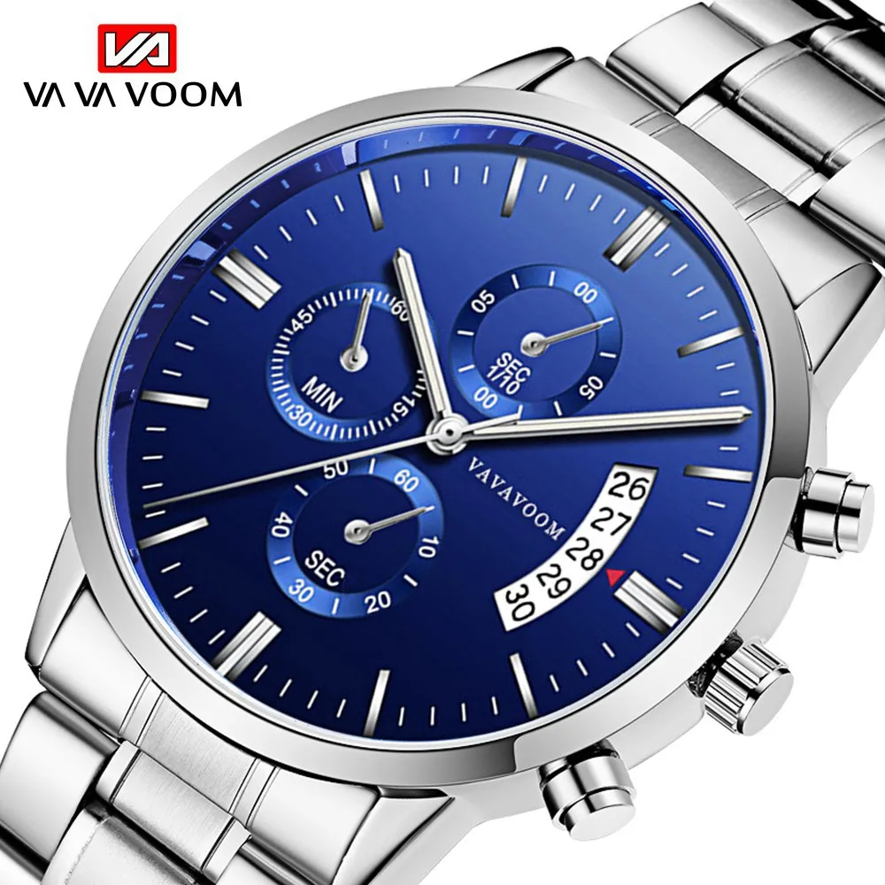 

Anke Store Fashion Design Black and Silver White Stainless Steel Band Business Casual Calendar Quartz Waterproof Mens Watches