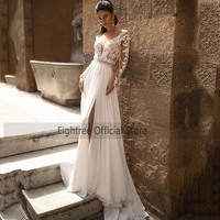 eightree sexy backless wedding dresses berta 2021 bride dress long sleeve lace wedding gowns split side chiffon v neck