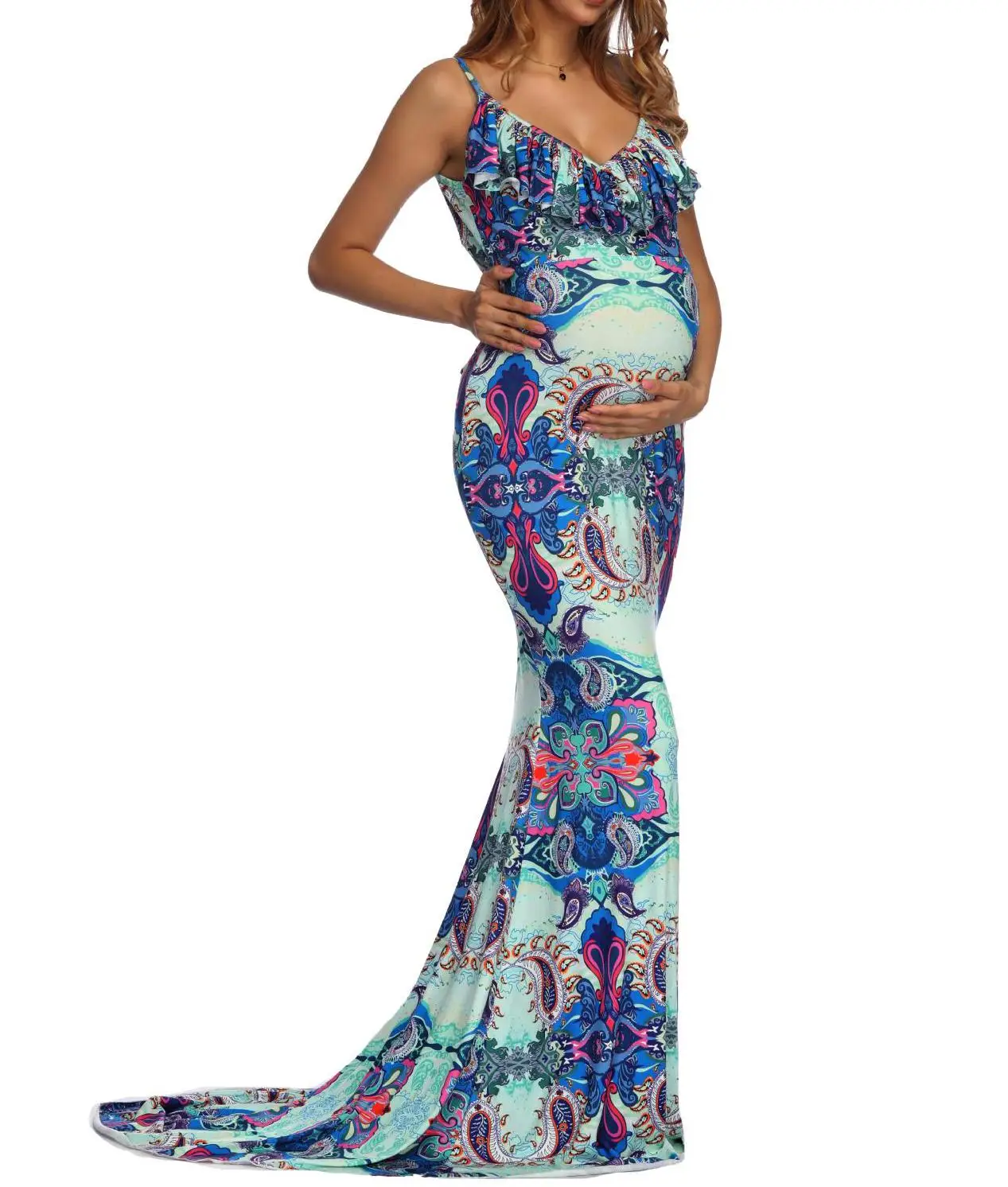 

Pregnant Dress For Photo Shoot V-neck Ruffle Maternity Dress Photography Sleeveless Maternity Gown For Photo Shoot Dresses Big