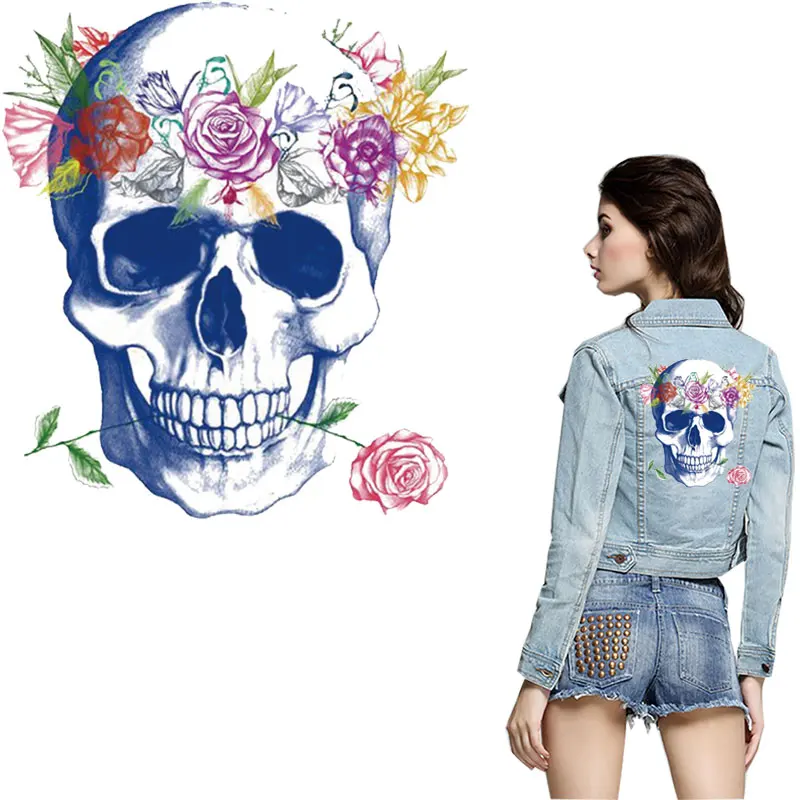 

flower skull iron patches for clothing heat transfer thermo stickers stripes on clothes t-shirt ironing applications parch 2020