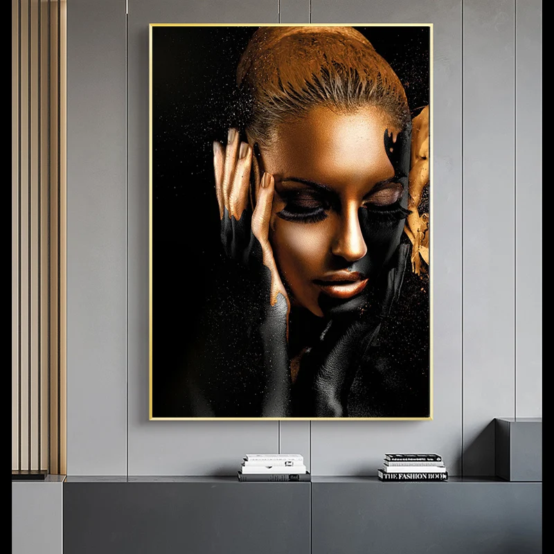 Большие размеры черный в африканском стиле золотого цвета женские масла Картины