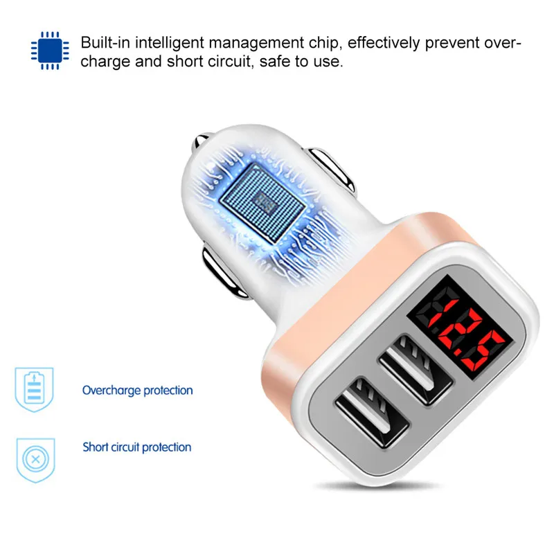 USB Автомобильное зарядное устройство со светодиодным экраном напряжения 2.1A 5V