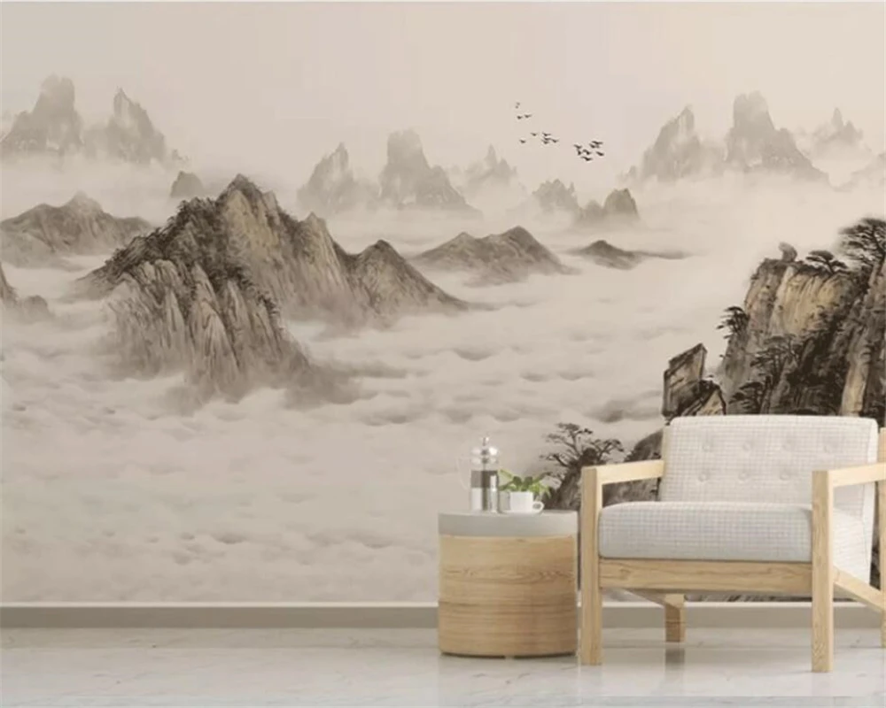 

beibehang New Chinese style living room TV background wallpaper abstract ink landscape artistic conception wallpaper mural