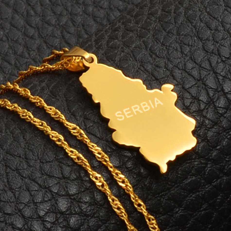 Anniyo Serbia карта кулон и тонкие ожерелья для женщин/девочек золотой цвет Srbija Ювелирные изделия Подарки#016921