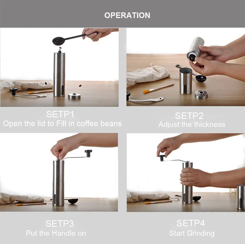 

Manual Ceramic Coffee Grinder Stainless Steel Adjustable Coffee Bean Mill Easy Clean Kitchen Tools Portable Conical Grinder