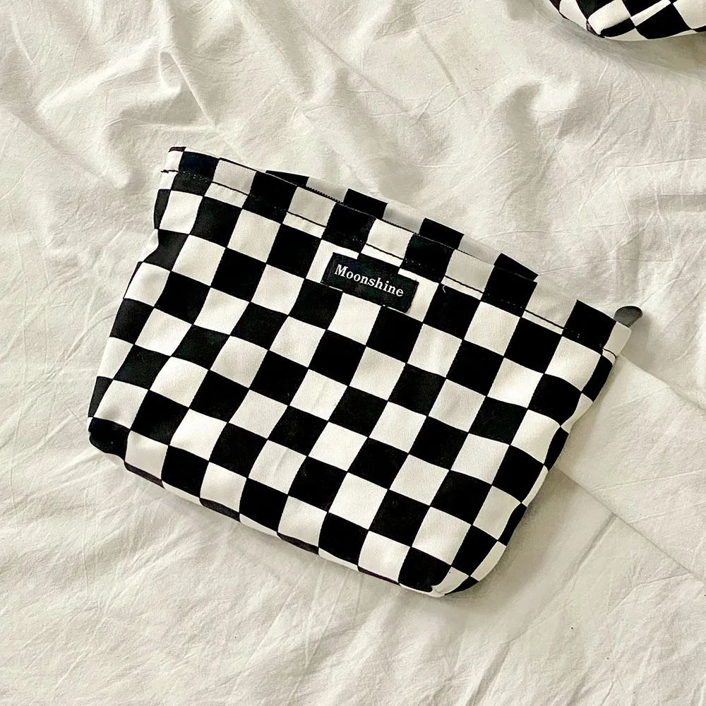 

Plaid Cosmetic Bag Women Large Capacity Makeup Bag Organizer Zipper Cosmetic Packing Case Canvas Travel Portable Beauty Case