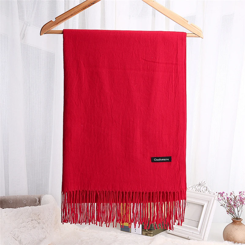 

Girita Winter Cashmere Scarf Women's Scarves Solid Thick Neck Head Warm Hijabs Pashmina Lady Shawls and Wraps Bandana Tassel