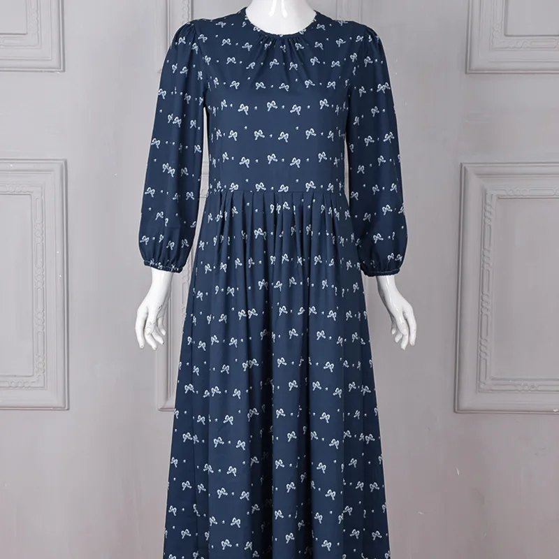 2018 new autumn Chinese restaurant Zhao Wei same bow print dress detachable collar fashion | Женская одежда