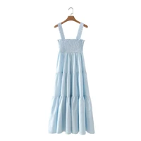 doujili trendy summer blue dress sleeveless backless sweet temperament ladies women long dress