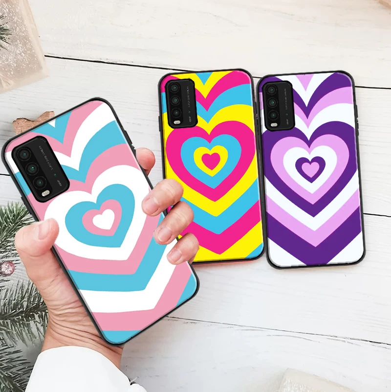 

Fashion Colorful Heart Circle Soft Phone Case For Xiaomi Redmi 9 9i 9AT 9T 9A 9C Note 9T 9S 9 Pro Max TPU Coque Black Cover