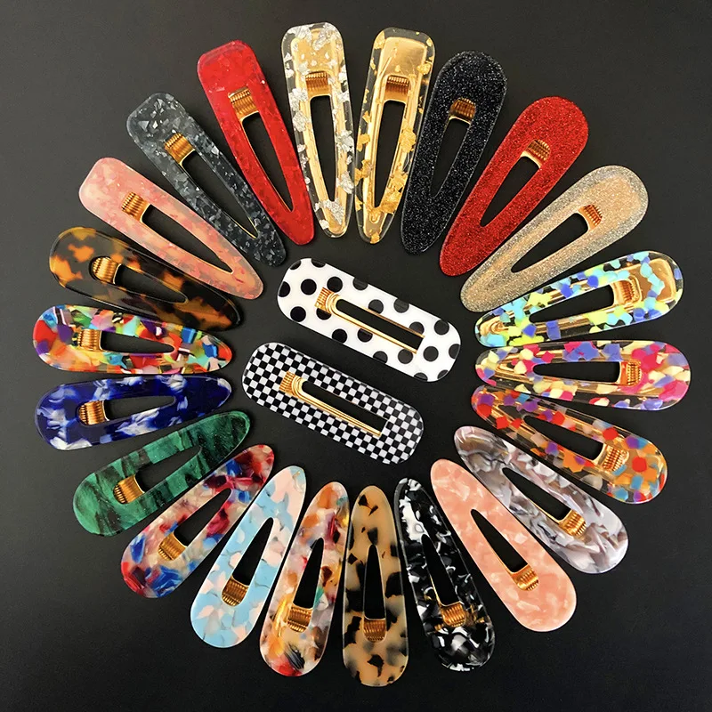 

Women Hair Accessories Acrylic Sequins Colorful Hairpins Vintage Women Barrettes Plus Hollow Waterdrop Hair Clips for Girls