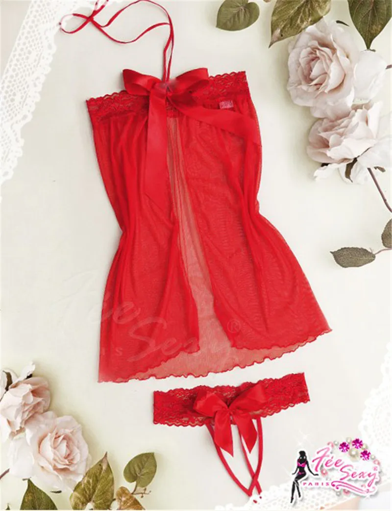 

New Christmas Underwear Women Sexy Lingerie Voile lace Red Babydoll Female Babydolls Chemise Sleepwear Costume Femme Nightwear