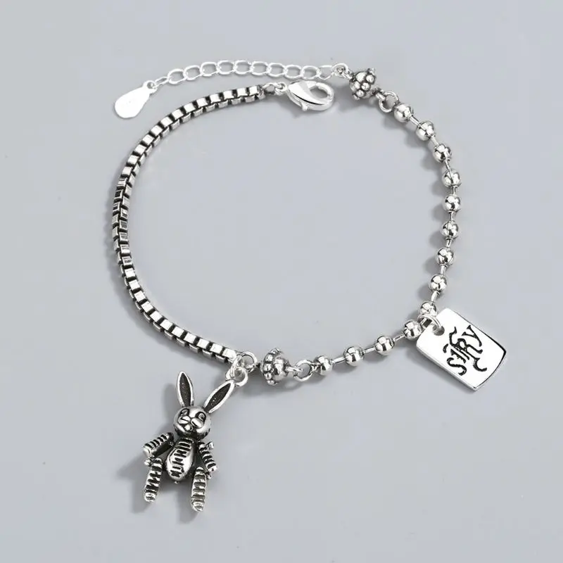 

Vintage Silver Rabbit Charm Bracelet Beads Link Chain Bracelet Fashion Jewelry