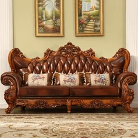 american european style leather sofa solid wood carved large apartment living room luxury self contained furniture chaise