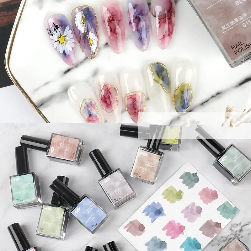 Набор лаков для ногтей 12 бутылок акварельные чернила гель цветущий дымчатый