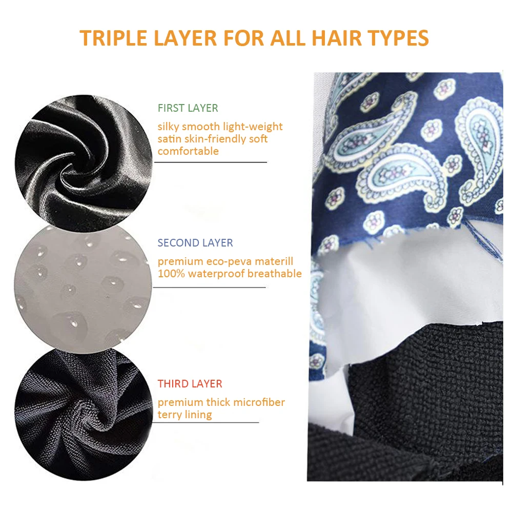 

New Shower Cap Waterproof Satin Bonnet Hats Triple Layer Bathing Sleeping Hair Wrap Polka Supplies Dot Bathroom Accessories