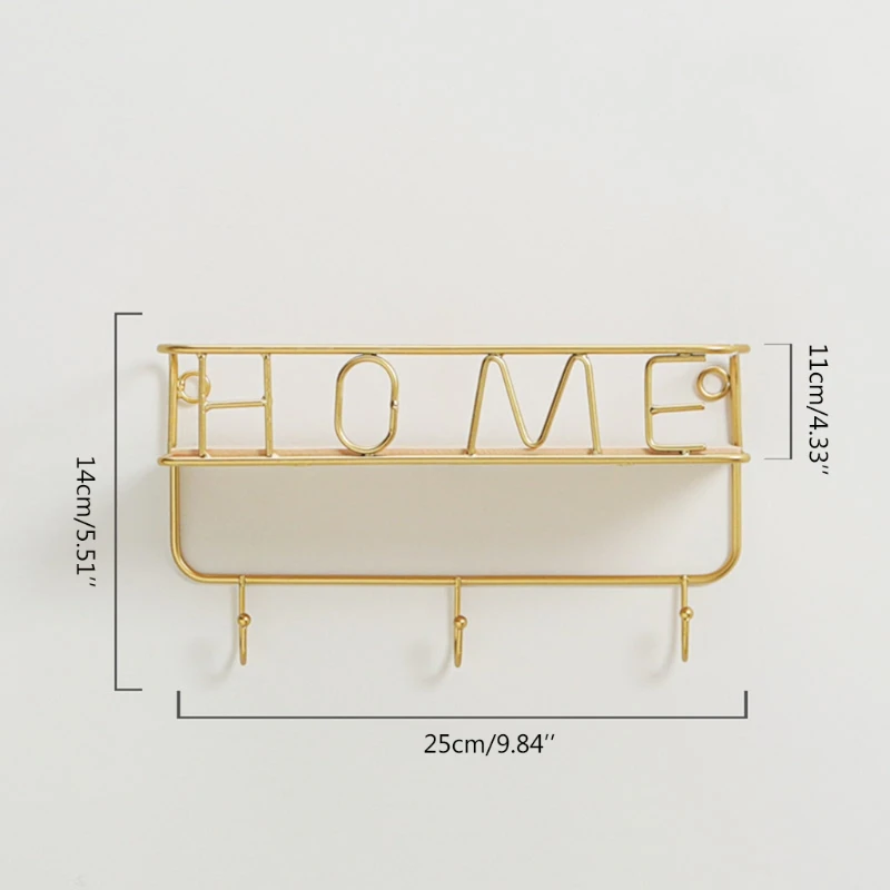 

Wall Mounted Iron Key Holder 3 Hooks Home Decorative Storage Basket Organizer for Car Keys Coat Hat Hanging Rack Kitchen