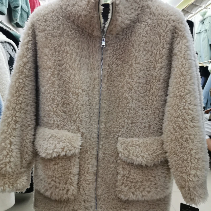 Новинка модная женская куртка Тедди зимняя теплая из натуральной овечьей шкуры