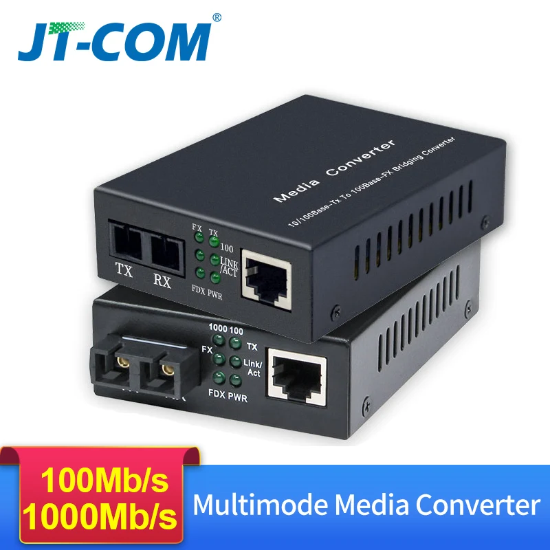 Gigabit Ethernet Fiber Media Converter with a Built-in 1Gb Multimode SC Transceiver, 10/100/1000M RJ45 to 1000Base-LX, up to 2km