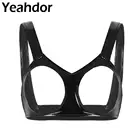 Женское сексуальное нижнее белье из искусственной кожи без рукавов открытые чашечки, бюстгальтер, нижнее белье, майка, Короткие топы, жилет, ночное белье, Клубные бюстгальтеры, Топ