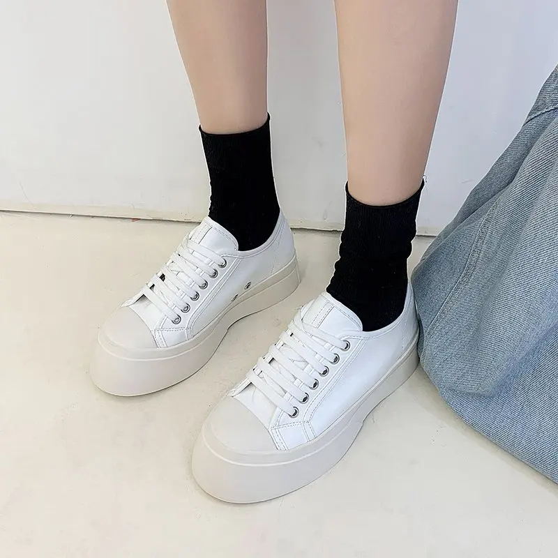

WEIBATE Women's PU Flat Platform Shoes Women Lace Up Flat Causal Shoes Autumn Women's Flat Shoes Thick-soled Shoes Female