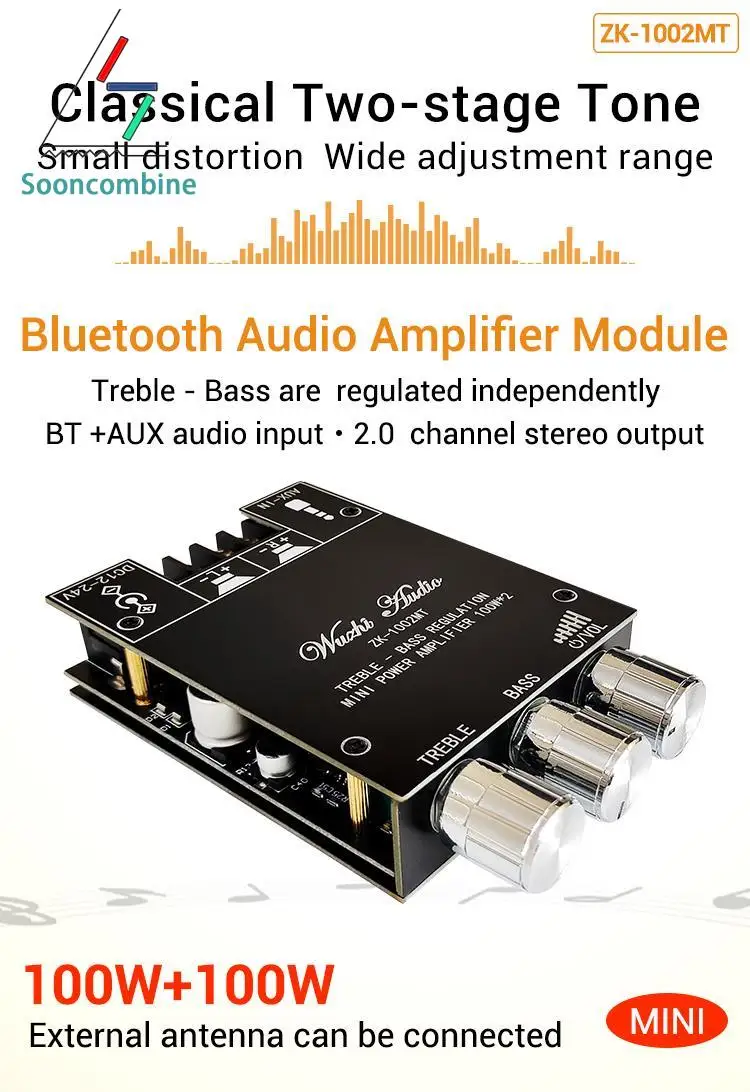 Плата усилителя сабвуфера Bluetooth 5 0 100 каналов 2*2 Вт | - Цена: 627.65