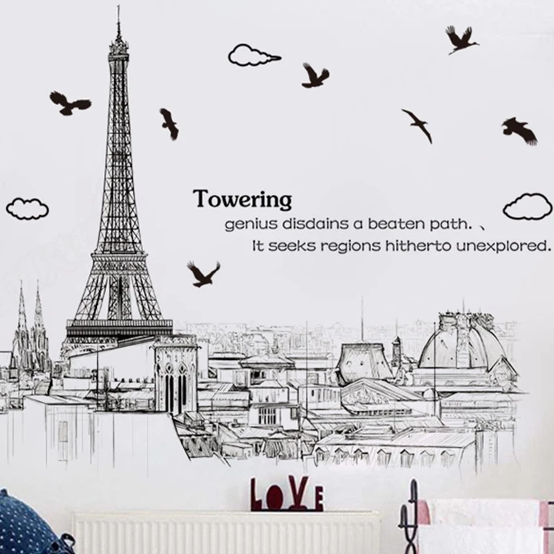 

Modern Removable Wall Stickers Large Tall Black Color Eiffel Tower for Living Room Bedroom Home Decoration Room Decor