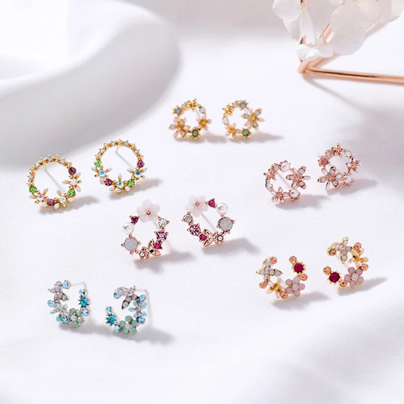 Flowers Stud Earrings Vintage 925 Silver Dangle Crystal shiny Drop Jewelry Petals Diamond Garland New | Украшения и аксессуары