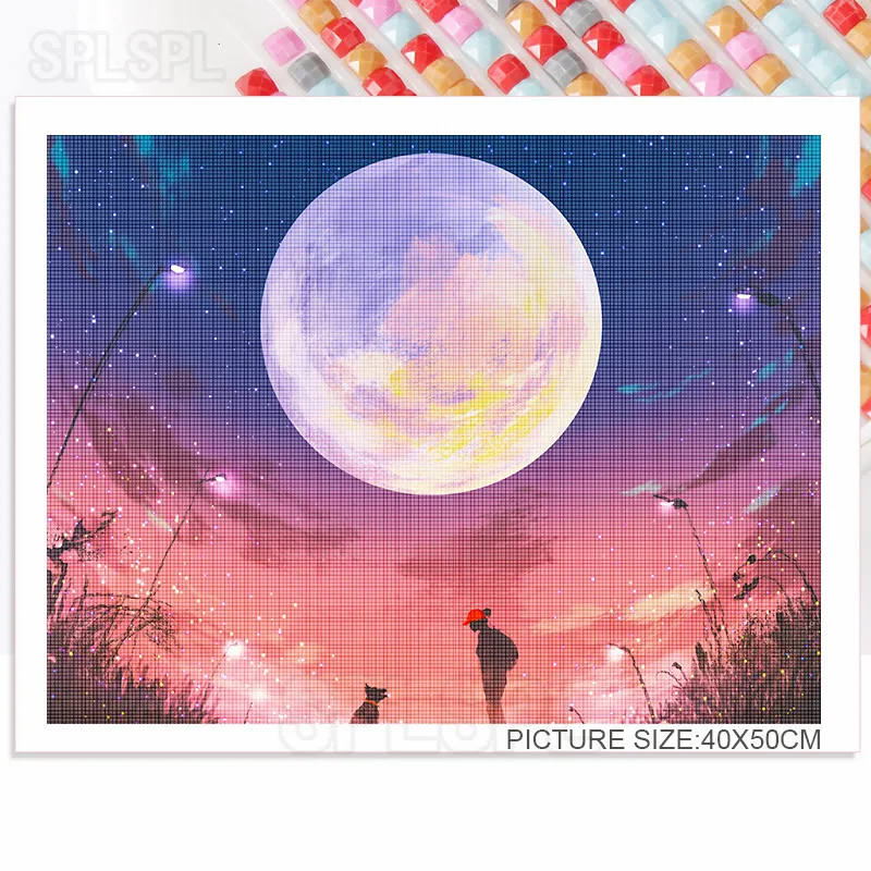 

Diamond Painting Cartoon Anime Style Character Moon Elk Starry Sky Piano Bird Strange Fantasy Landscape Bedroom Hall Decor Mural