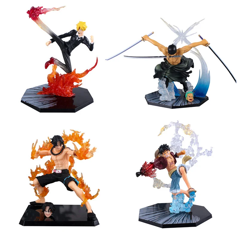 

Anime One Piece Fire Luffy Fire Fist Ace Ghost Slash Sauron Demon Wind Foot Sanji Figure Boxed Ornaments Kids Model Toy Gift