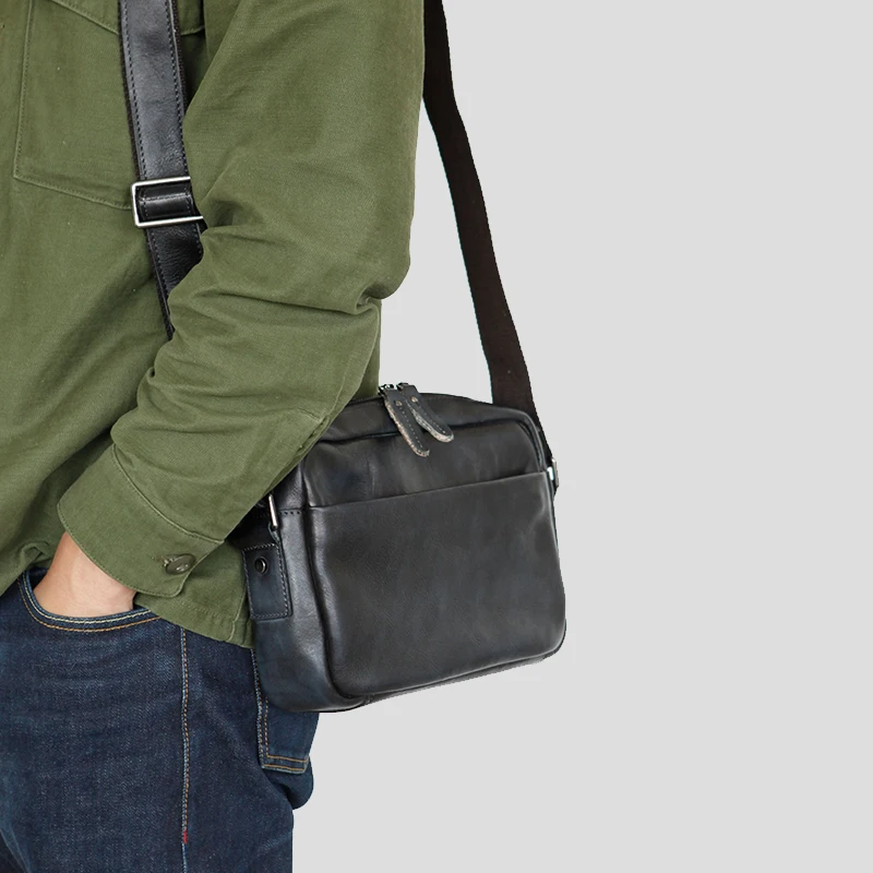 LANSPACE мужская кожаная сумка через плечо из натуральной кожи Маленькая