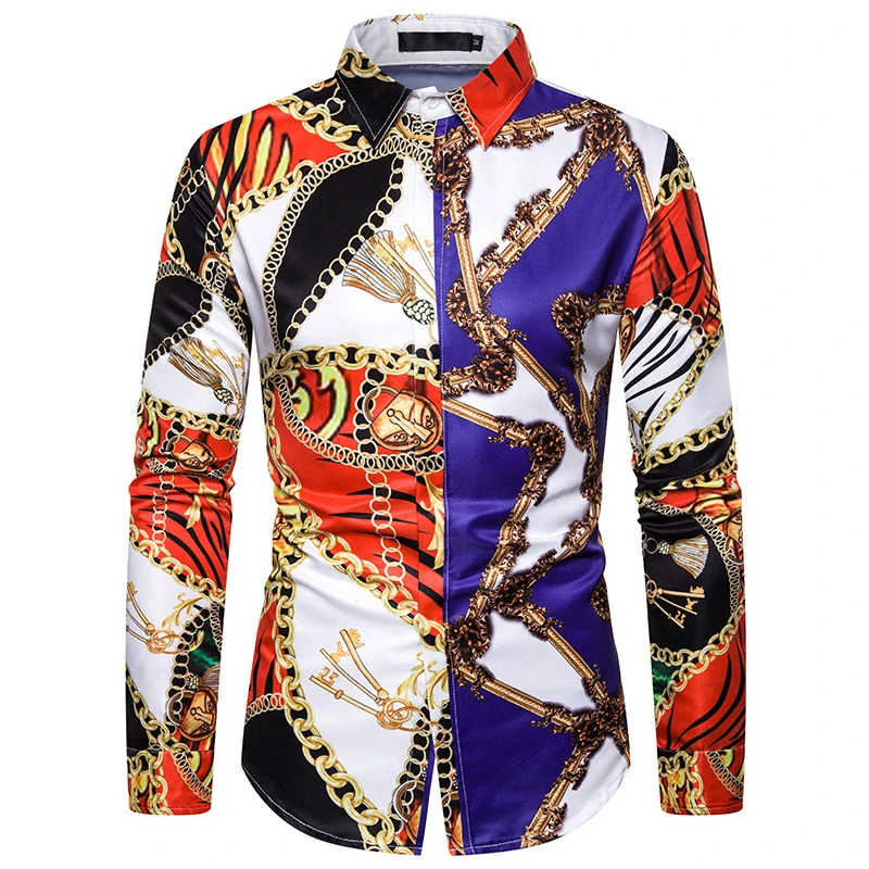 

Men 3D Print Casual Shirts 2021 Summer Long Sleeve Turndown Collar Fashion Button Up Blouses Creative Vintage Top