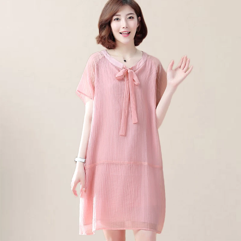 

Женское кружевное платье с бантом, однотонное повседневное свободное платье средней длины, модель h005, большого размера, для лета, 2020