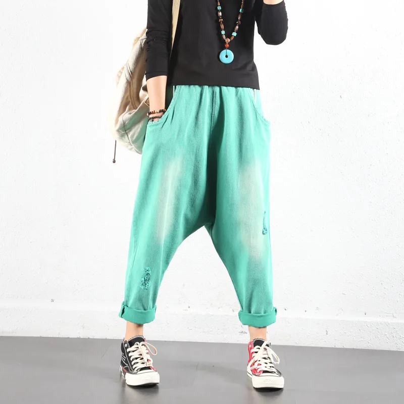 Джинсы шаровары BF в стиле хип хоп мешковатые из денима с прямой мотней ковбойские