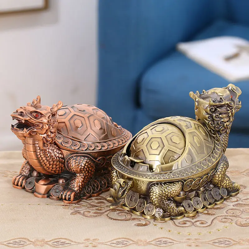 

JINSERTA Dragon Shape Design Ashtray with Lid Zinc Alloy Ashtray Anti Fly Ash Large Capacity Ash Holder Storage for Car Home