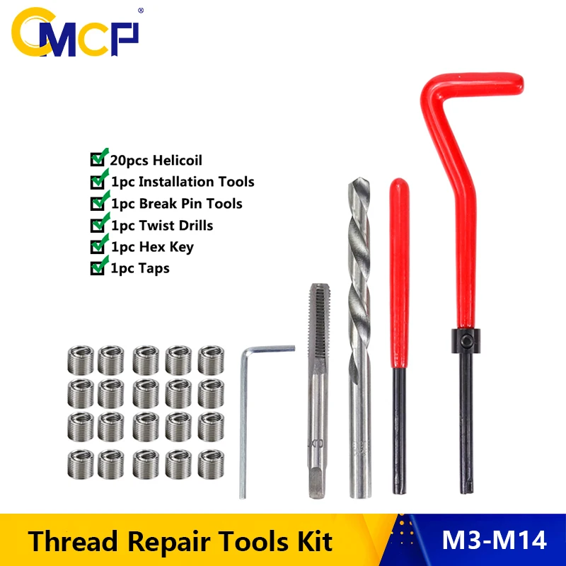 

CMCP 25pcs Thread Repair Kit M3/M4/M5/M6/M7/M8/M10/M12/M14 Screw Thread Inserts For Restoring Damaged Threads Repair Tools