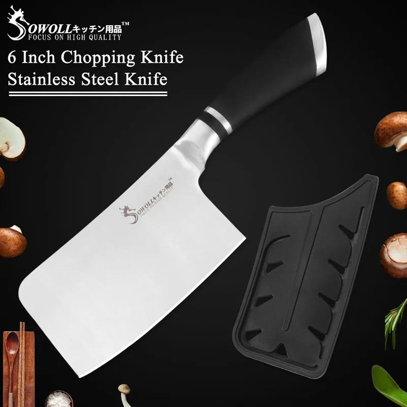 6 inch Cleaver Sowoll бренд 9 шт. набор кухонных ножей из нержавеющей стали набор ножей шеф-повара для нарезки хлеба разделочные косточки Santoku нож для фруктов - Цвет: 6 inch Cleaver