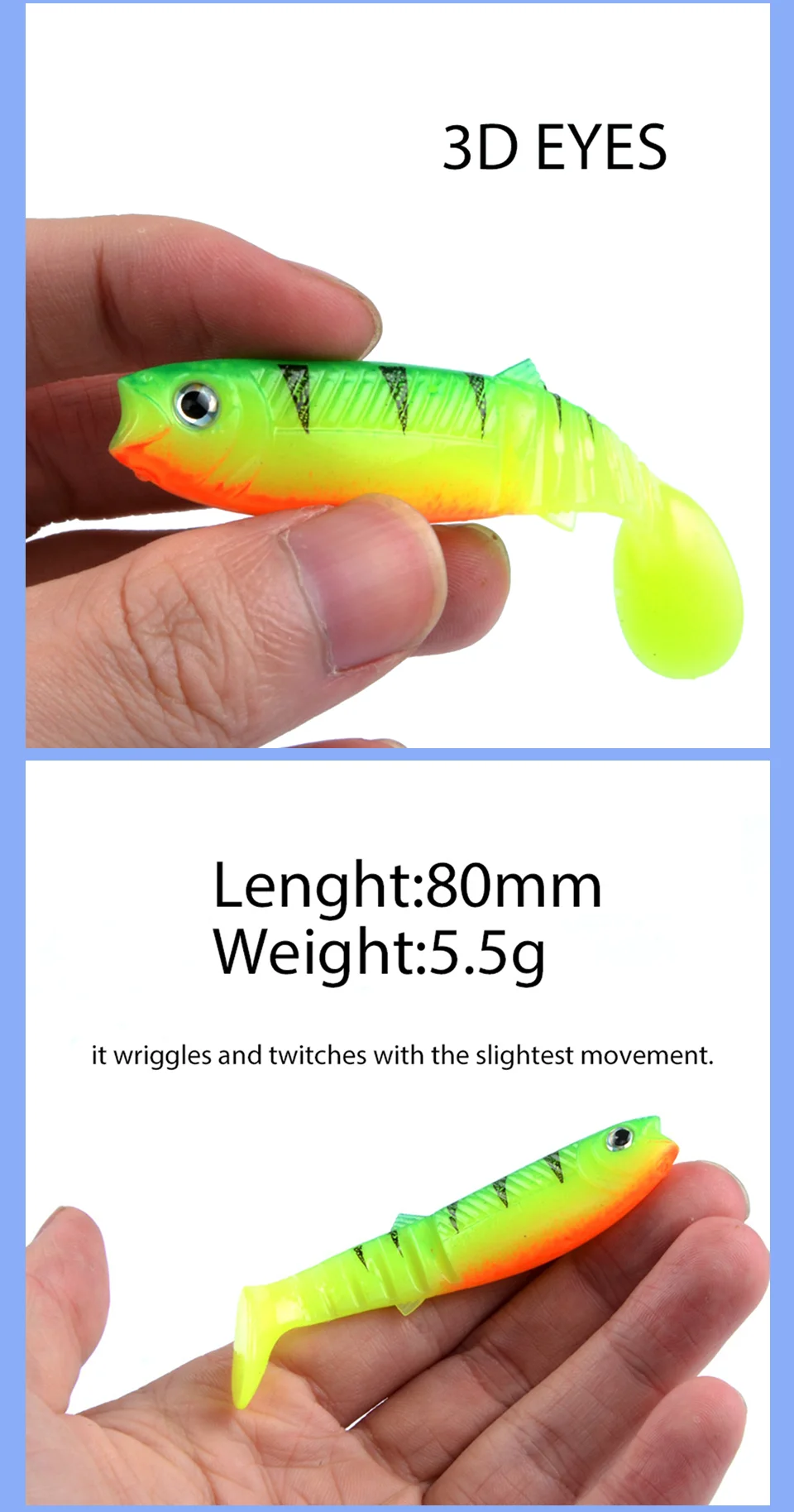 3.15in 3D Shad Swimbait для рыболовных приманок, подходит для всех видов буровых снастей, приманки, искусственные приманки