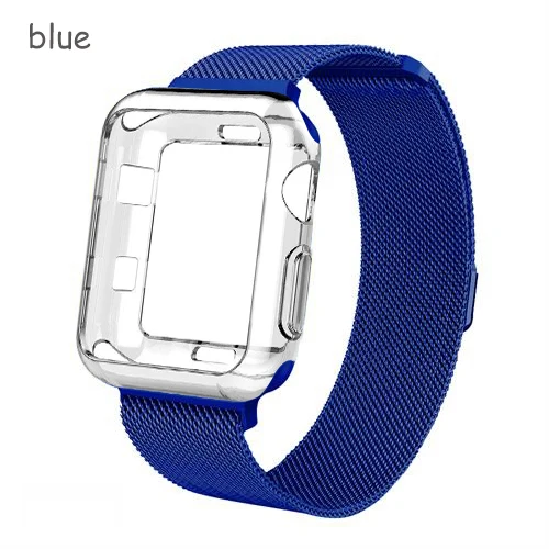 blue Ремешок+ чехол для apple watch ремешок Миланская петля apple watch 5 4 3 ремешок iwatch ремешок 44 мм 40 мм correa 42 мм/38 мм pulseira watch Band - Цвет ремешка: blue
