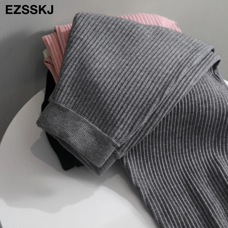 casual Elastic Waist Trousers Thick Knitted Women Harem Pants Autumn Winter Sport swear female sweater Radish pants Grandma