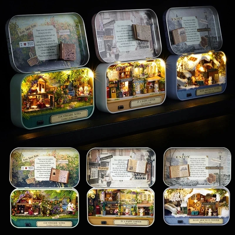 

Box Theater DIY Miniature Dollhouse Kits With Little Bear Rabbit Furniture Roombox Casa Doll House Toys for Children Girls Gifts