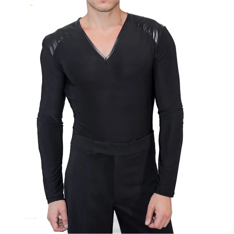 

Men'S Latin Dance Tops Autumn New Sexy V-Neck Long-Sleeved Shirt Practice Clothes Ballroom Samba Performance Clothing DL4754