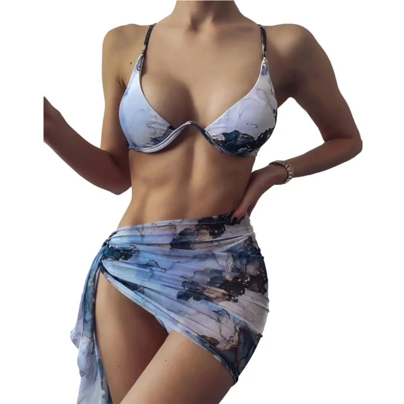 

New Arrival Bikini Three Piece Bra Thong Skirt Bikini Swimsuit Printing Bikini Triangle Bikini Swimwear