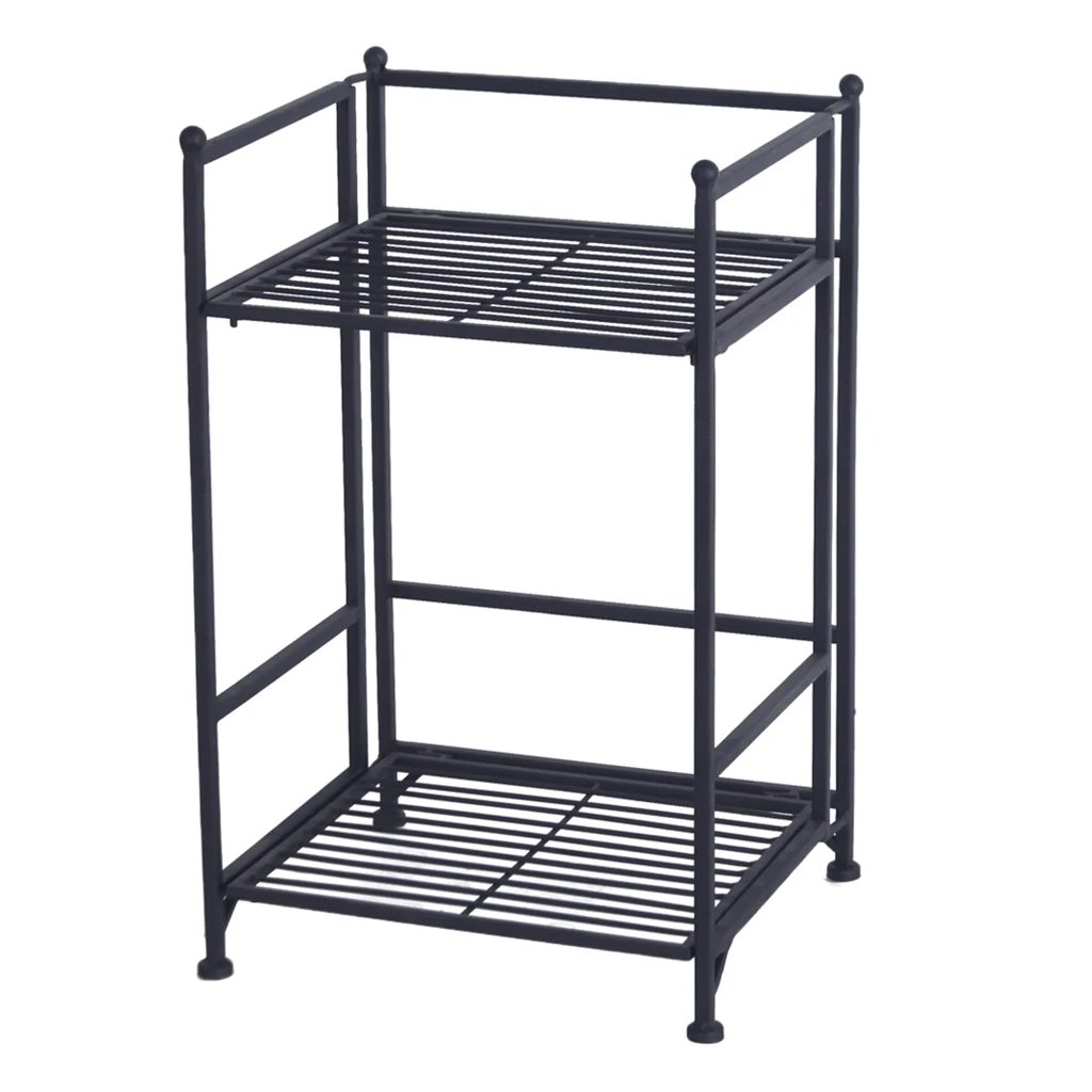 

2 Tier Folding Metal Shelf Storage Organizer For Garage Home Laundry Closet