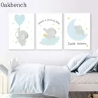 Скандинавский плакат синяя картина слона на холсте детская настенная художественная Звезда Луна художественные принты Алфавит настенные картинки для детей Декор для спальни